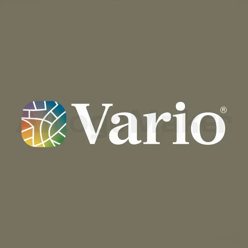 a logo design,with the text "Vario", main symbol: To create a logo for the brand name "Vario," here are some design concepts:

1. Font Choice: Select a modern, clean, and versatile typeface that conveys the extensive array of products.
2. Color Scheme: Opt for colors that evoke trust, reliability, and diversity. A blend of blue, green, and orange could work effectively.
3. Iconography: Incorporate an icon that represents variety or diversity, such as a mosaic, abstract shapes, or a gradient.,Moderate,clear background