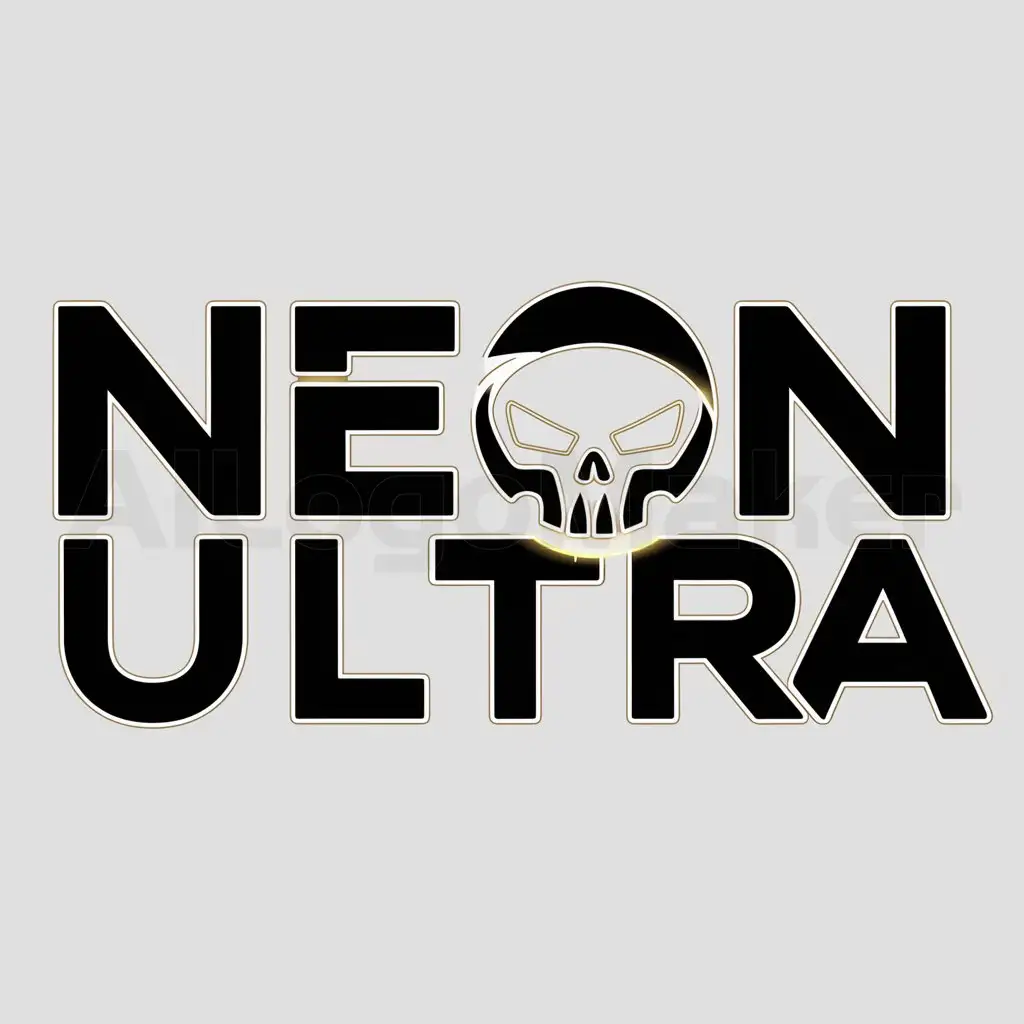 a logo design,with the text "NEON ULTRA", main symbol:Futuristic, Synthwave style, Skull motif,Moderate,be used in Entertainment industry,clear background