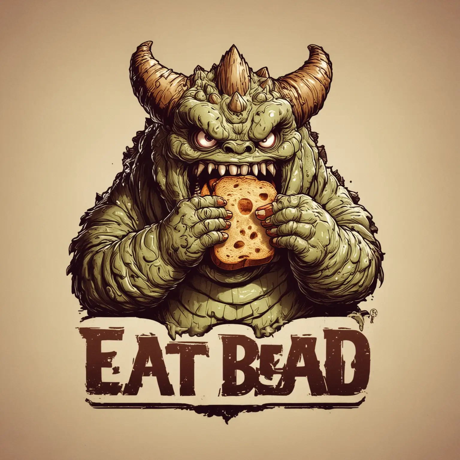 Giant Kaiju Monster Enjoying Yummy Bread