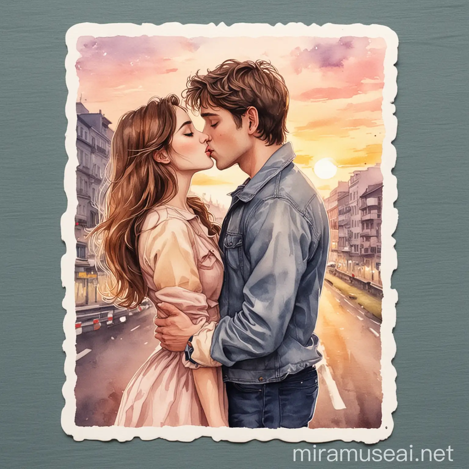 F1 ROMANCE watercolor illustration sticker , road,  kissing 