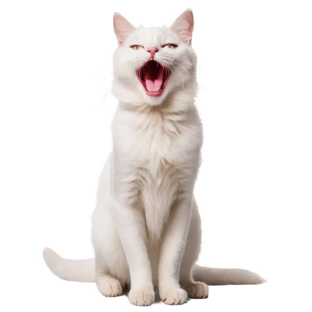 white cat yawn