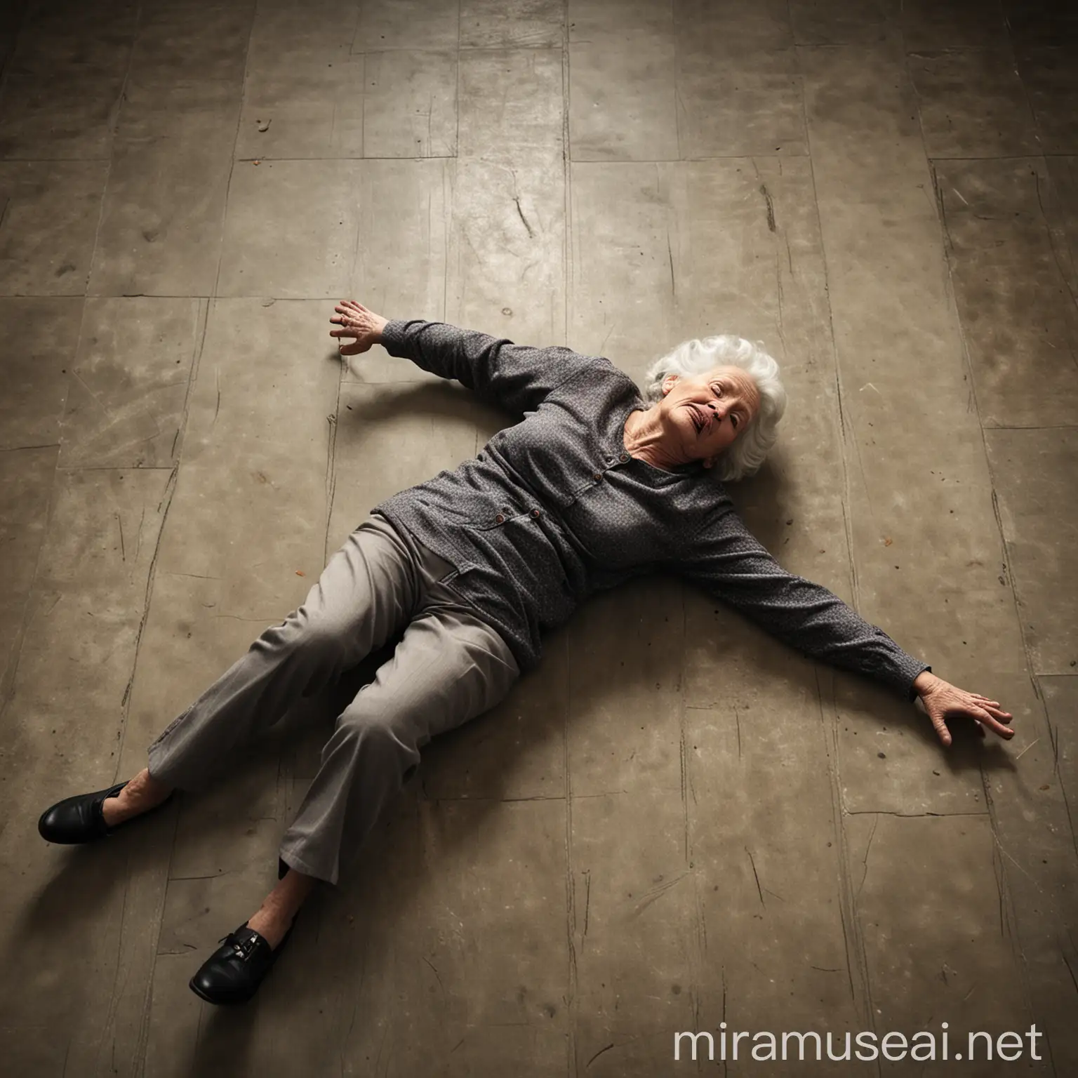 Dramatic Realistic Image of an Elderly Woman Falling