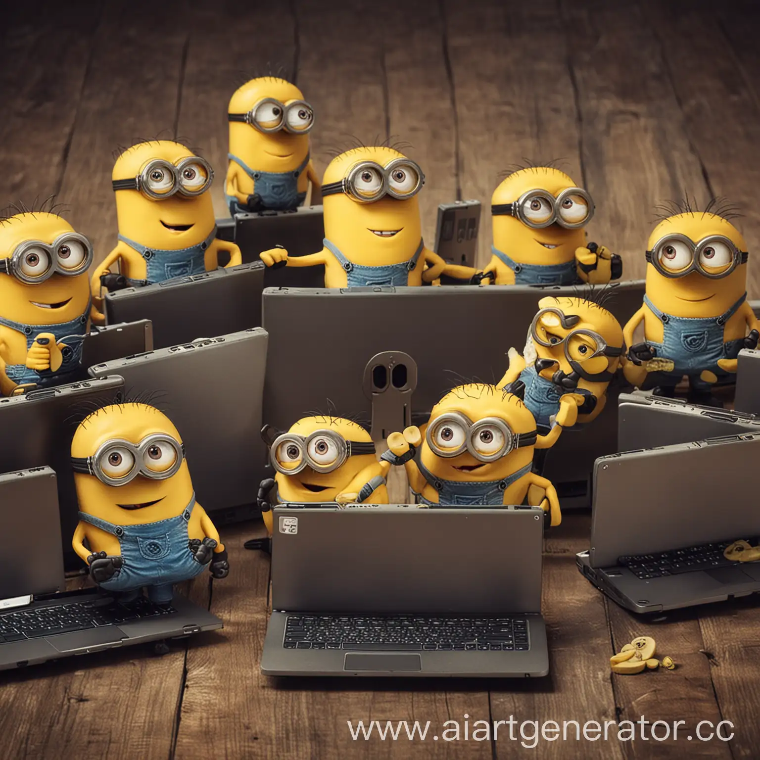 Minions-Using-Bananas-with-Technology-Equipment