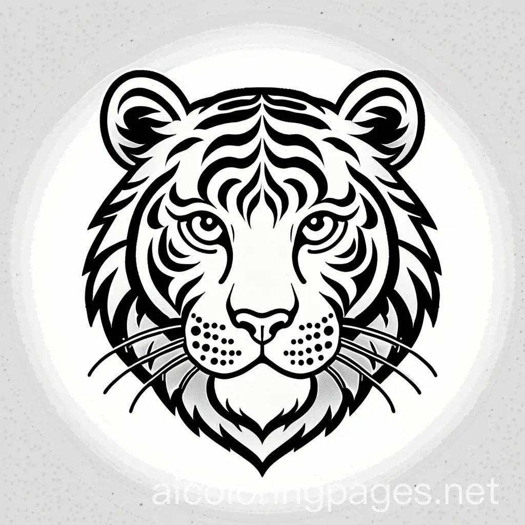 a tiger black and white coloring page, Coloring Page, black and white, line art, white background, Simplicity, Ample White Space. The background of the coloring page is plain white to make it easy for young children to color within the lines. The outlines of all the subjects are easy to distinguish, making it simple for kids to color without too much difficulty