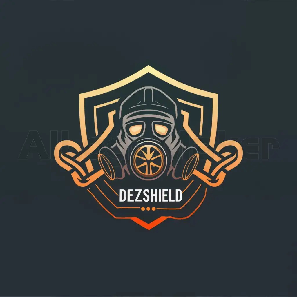 a logo design,with the text "dez-shield", main symbol:a gas mask is depicted on the shield,Moderate,be used in disinsection industry,clear background