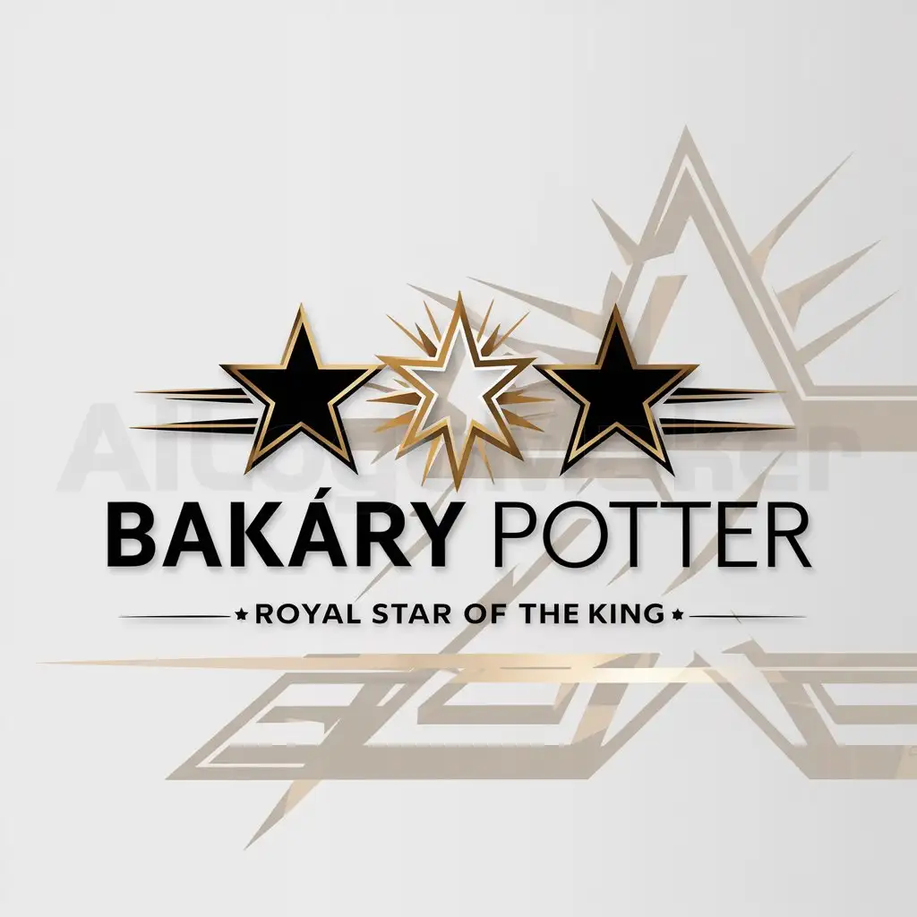 a logo design,with the text "Bakary Potter ", main symbol:Two stars one star of the king that illuminates, and my photos in the middle,Moderate,be used in Designer of posters, logos and flyers industry,clear background