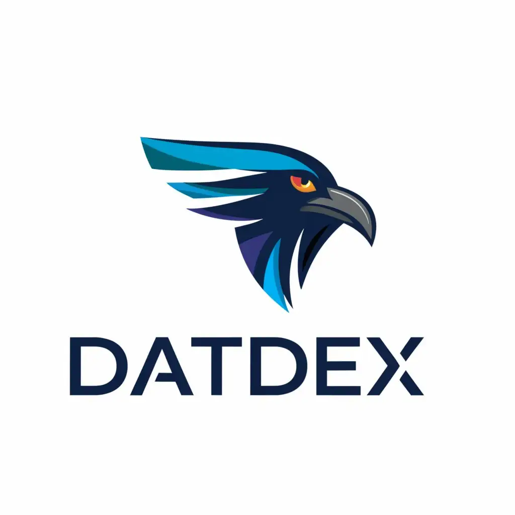 a logo design,with the text 'DATADEX', main symbol:DARK BLUE RAVEN ORANGE EYES BIRDHEAD,,COMPLEX,clear background, non gradient, 