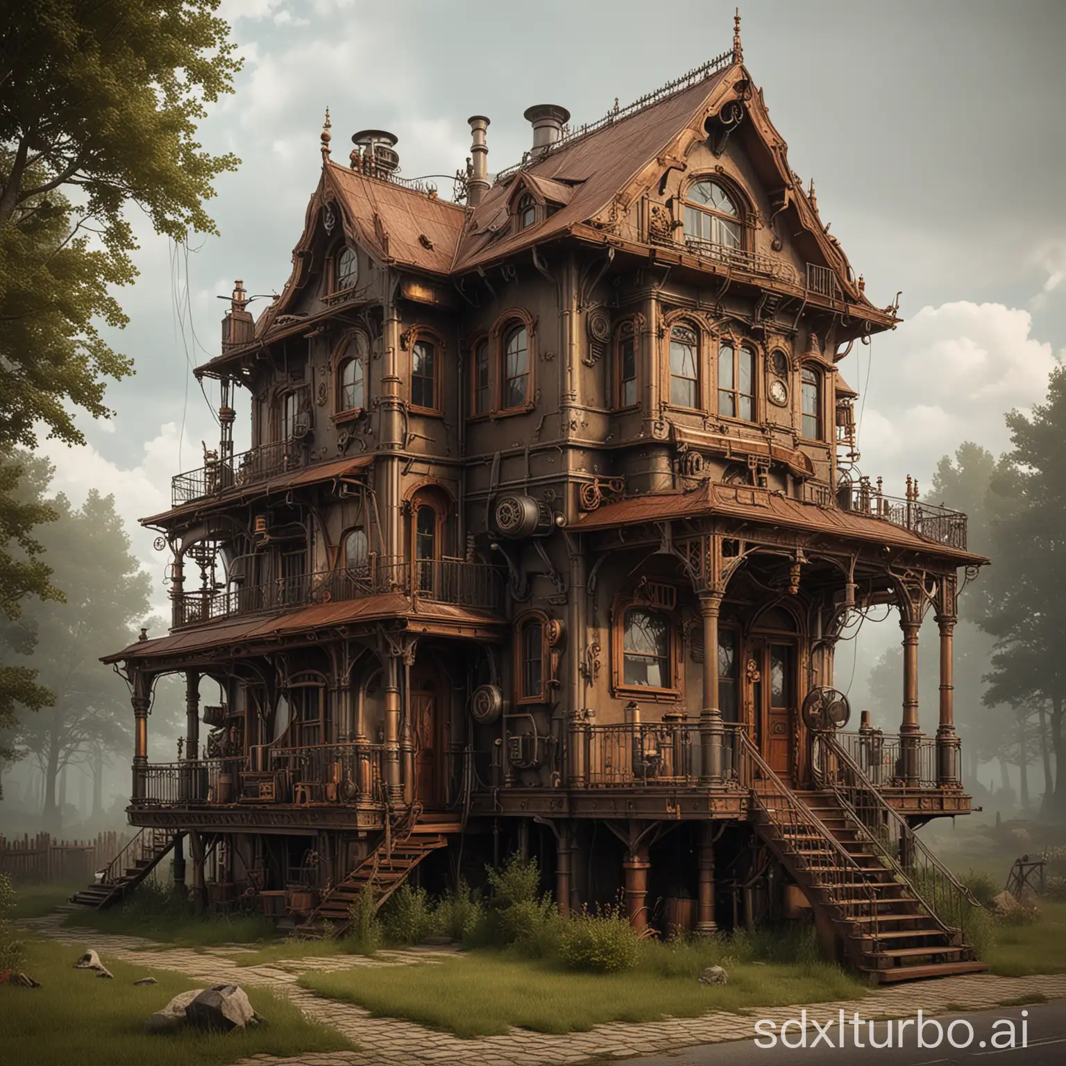 Fantasy-Steampunk-House-in-a-Mysterious-Landscape
