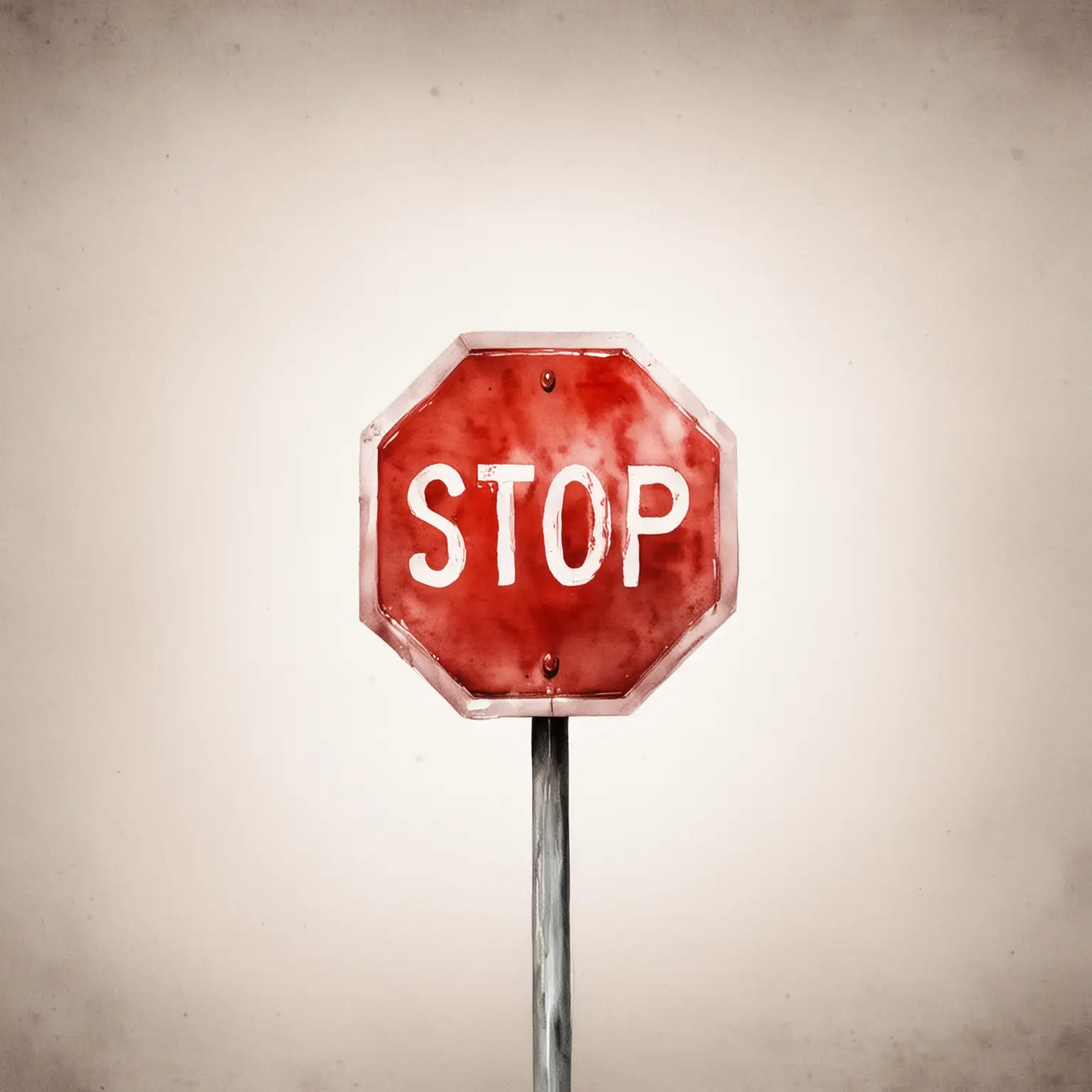 Vibrant Watercolor Stop Sign on Clean White Background