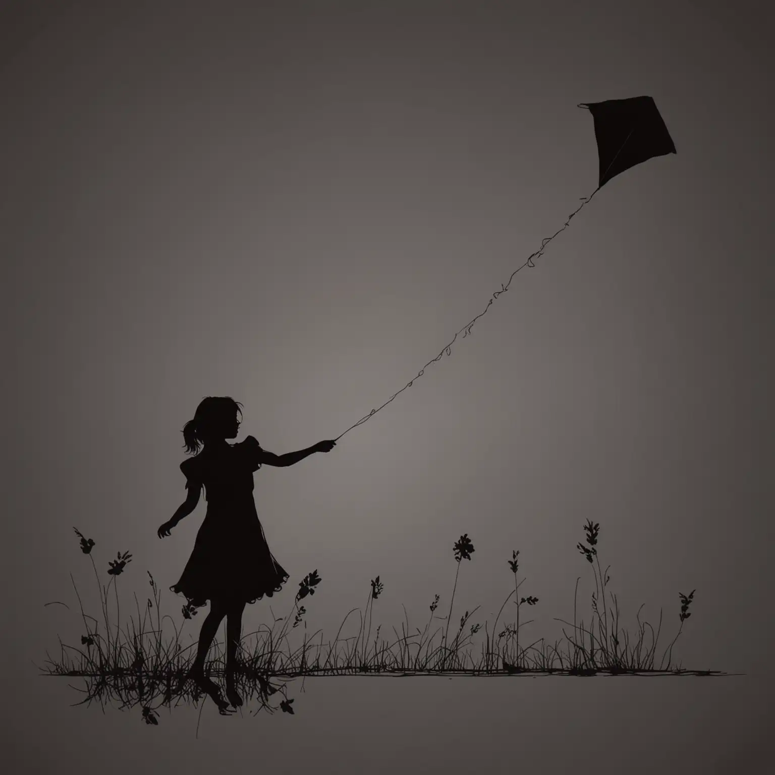 Silhouette of a Girl in a Flowing Dress Holding a Kite at Sunset