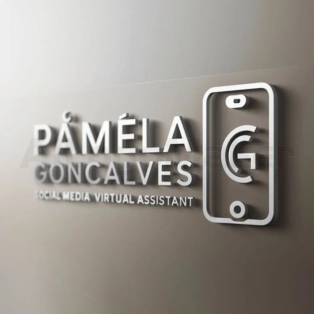 a logo design,with the text "Pâmela Gonçalves", main symbol:ASSISTENTE VIRTUAL DE MÍDIAS SOCIAIS,Moderate,be used in Internet industry,clear background