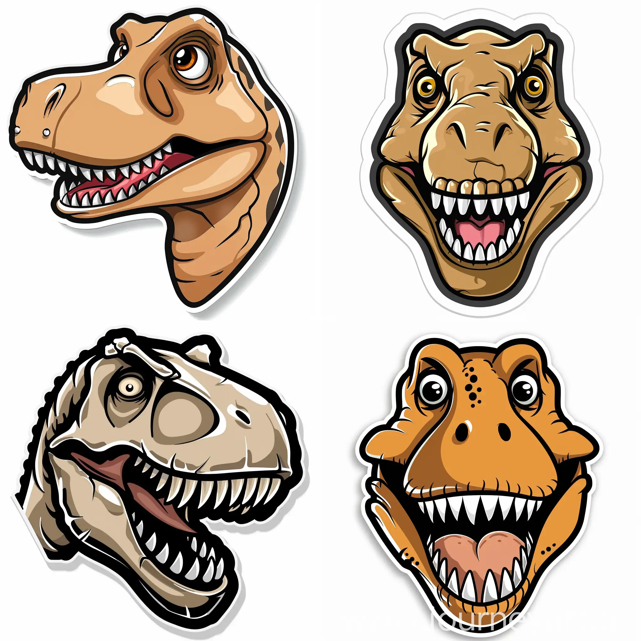 2D smiling trex head, black outer lines, simple trex head, cartoons style, sticker, clean white background