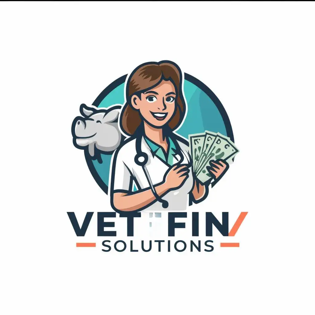 a logo design,with the text "VetFinSolutions", main symbol:Veterinarianwomen with stethoscope and money icons,Moderate,be used in Animals Pets industry,clear background