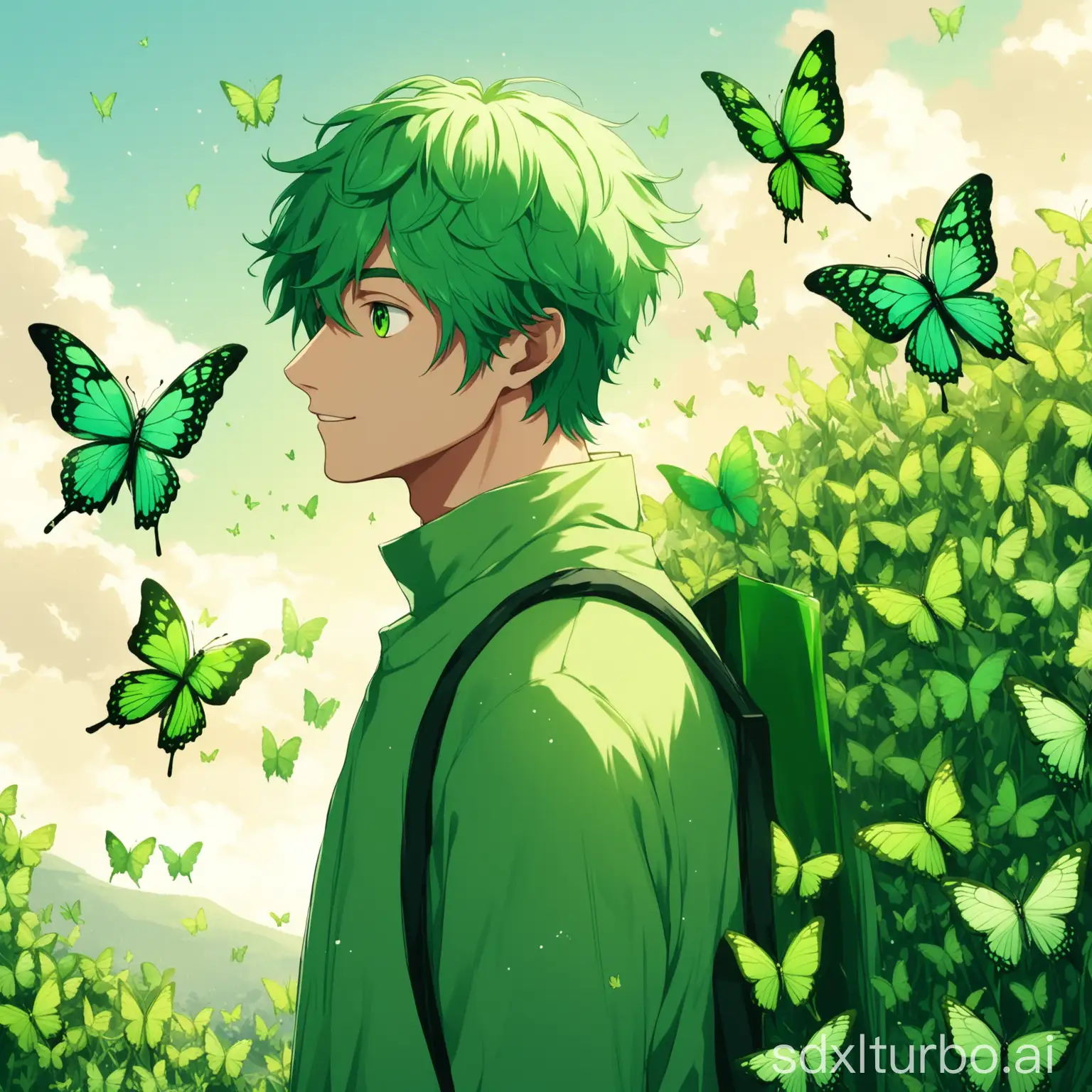 GreenHaired-Man-with-Flying-Green-Butterfly