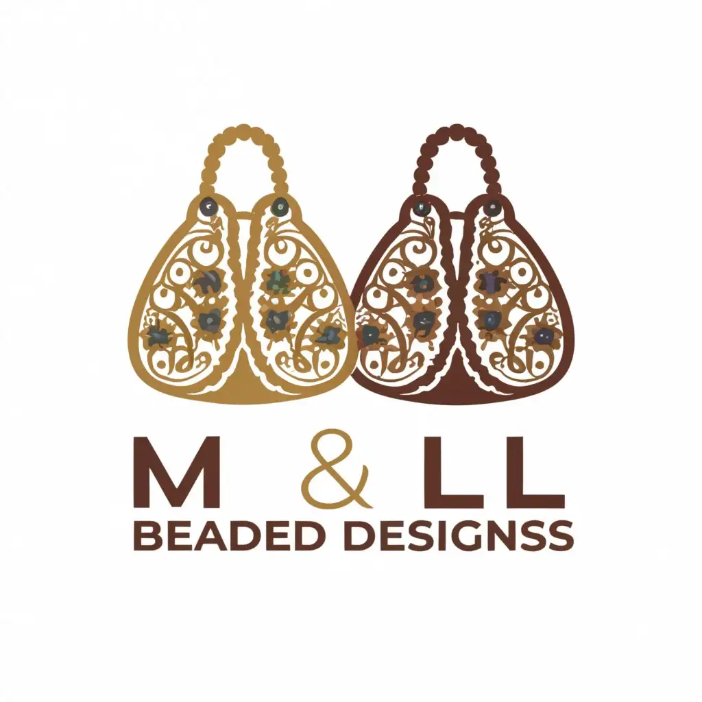a logo design,with the text "M&L Beaded Designs", main symbol:Two bags made out of beads,complex,clear background