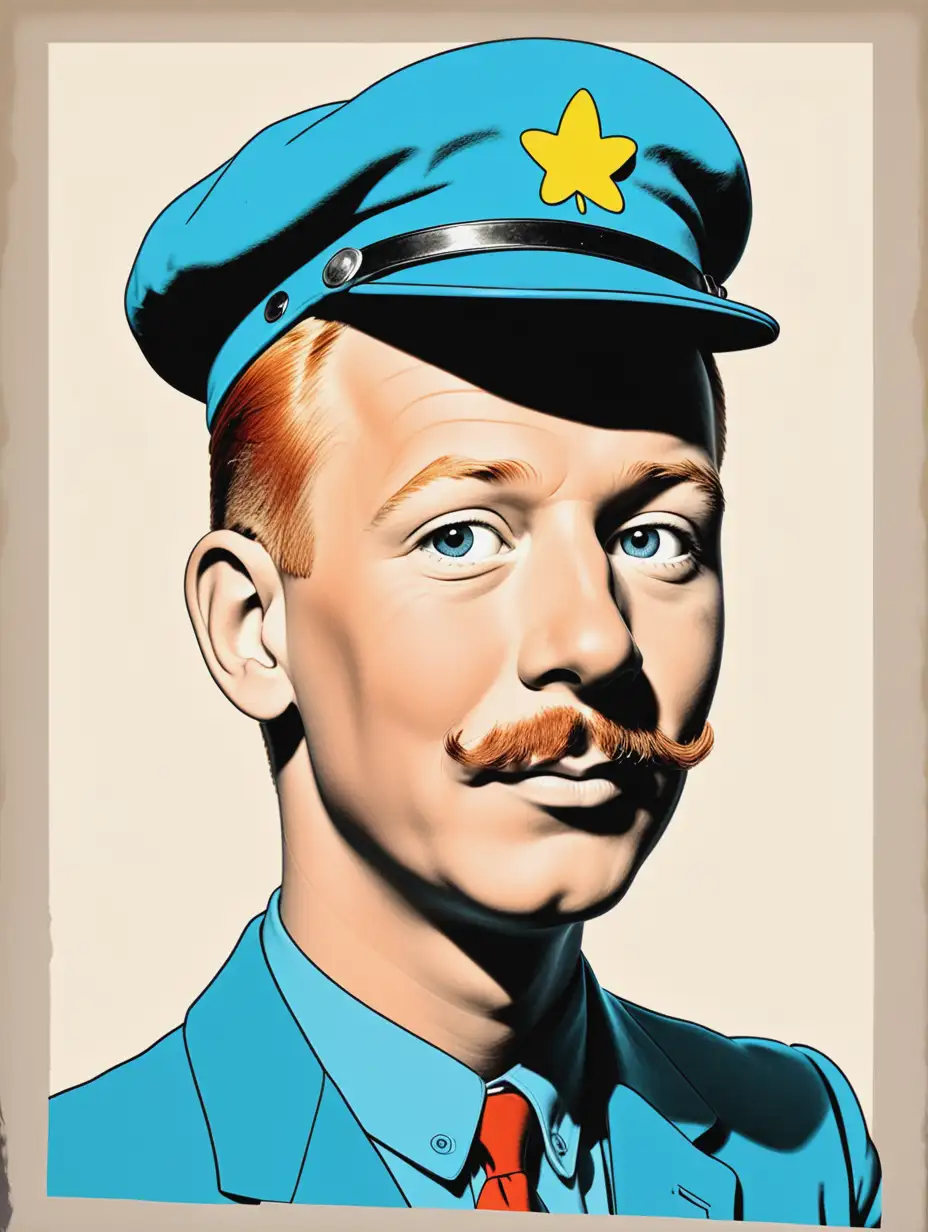 Make me a vintage retro drawing of the famous Belgian Tintin in a cool andy warhol popart style