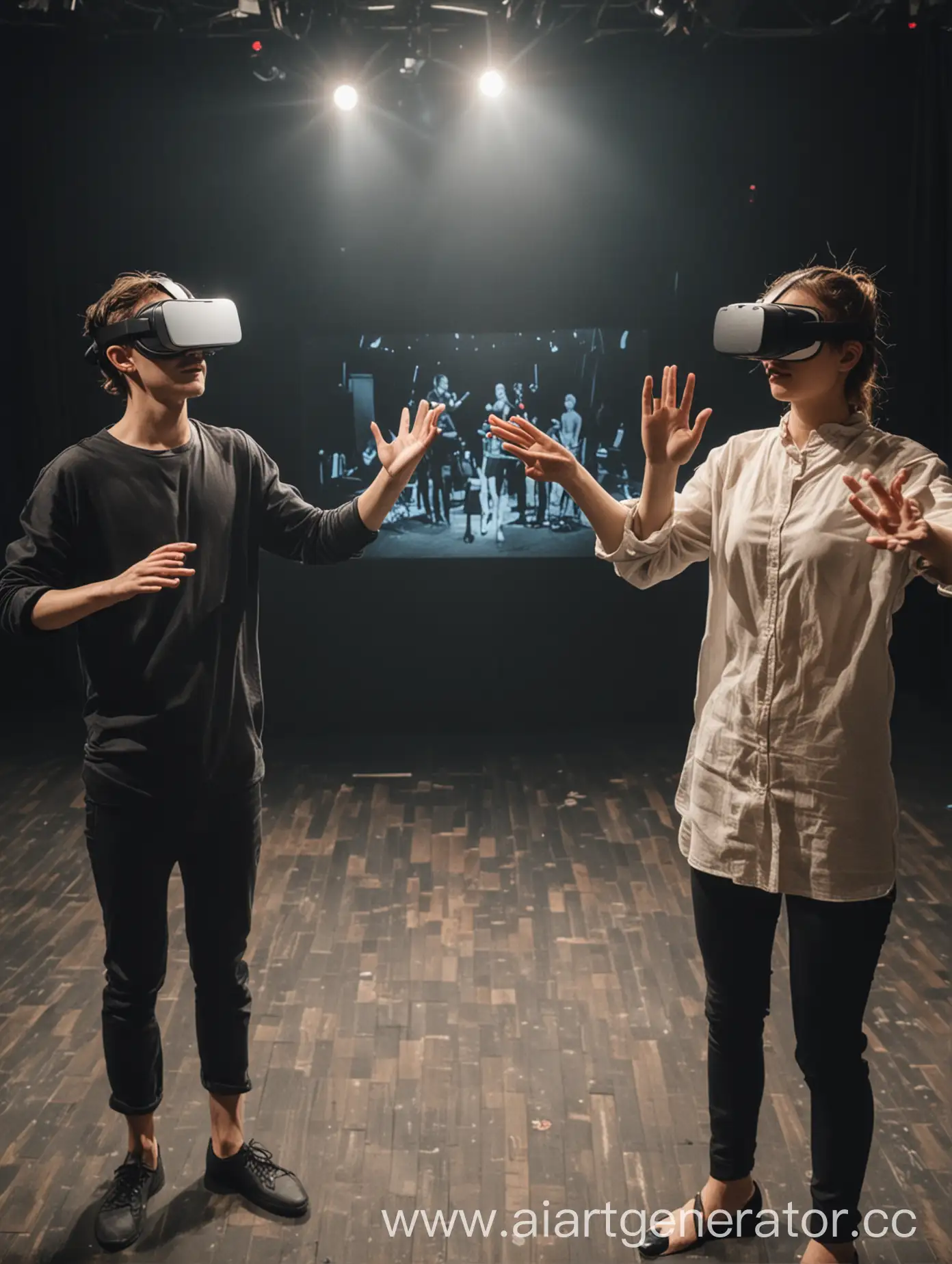 Двое людей в виртуальной реальности симулируют выступление на публику от первого лица