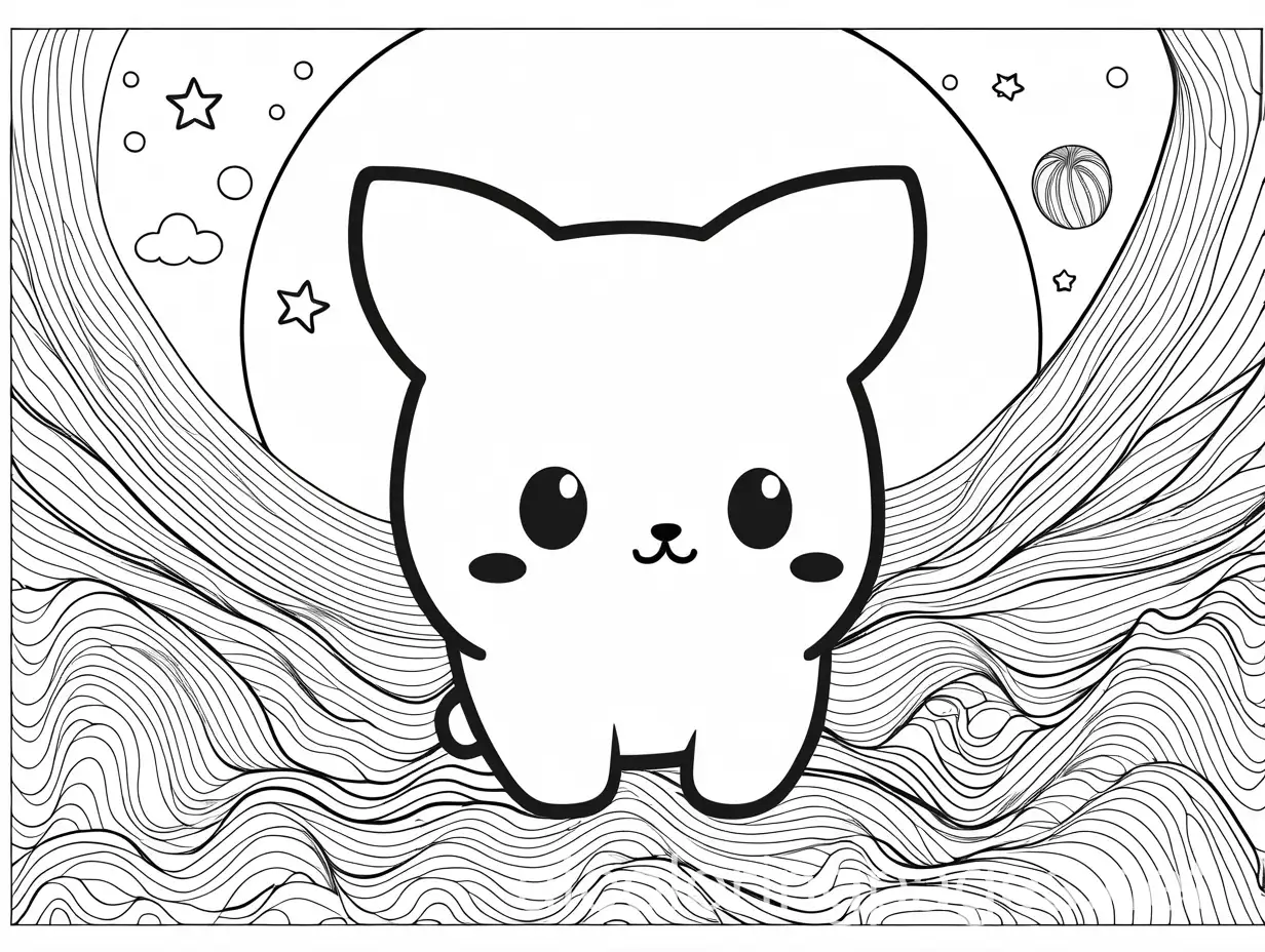squishmellow, Coloring Page, black and white, line art, white background, Simplicity, Ample White Space. The background of the coloring page is plain white to make it easy for young children to color within the lines. The outlines of all the subjects are easy to distinguish, making it simple for kids to color without too much difficulty