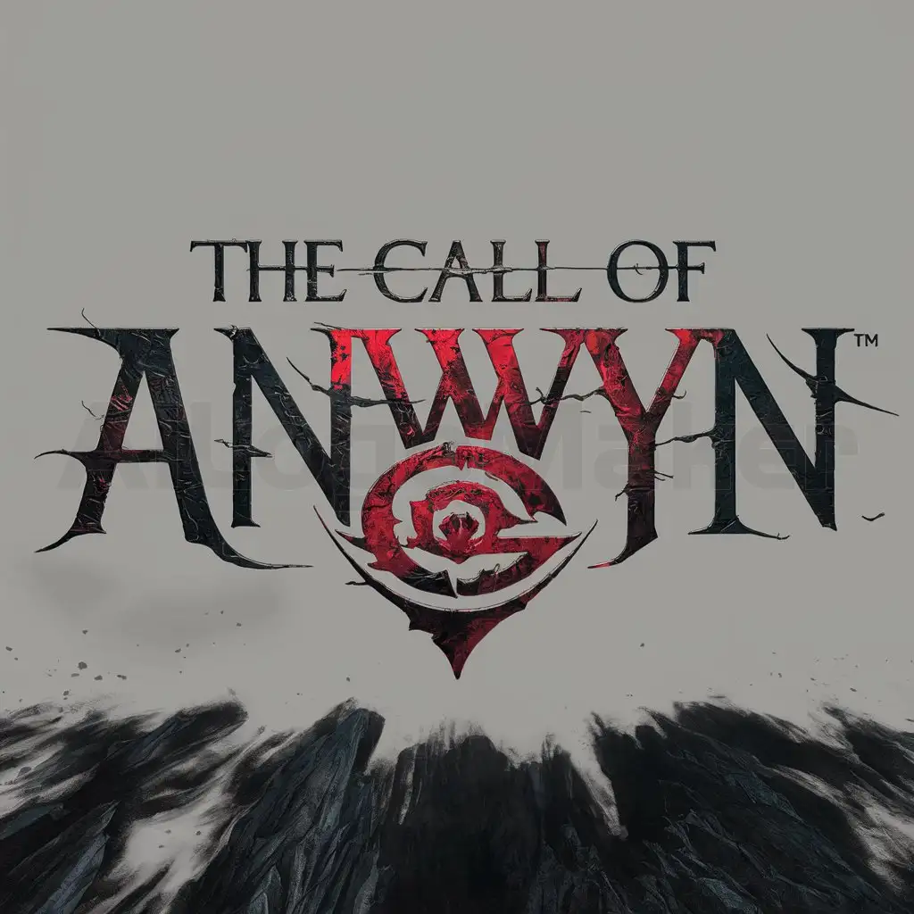 logo design,with the text 'The call of Anwyn', main symbol:logo fantasy, d&d, dark, violent, gothic letters, Dark Souls look, photorealistic, clean white background