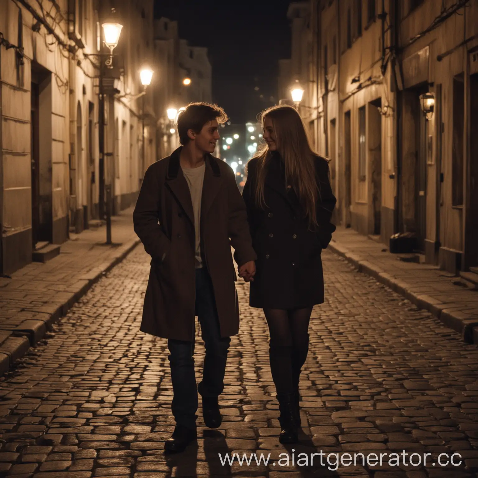 Young-Couple-Enjoying-Evening-Stroll-on-Desolate-Street