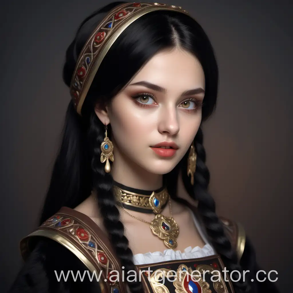 Beautiful-Girl-with-Brown-Eyes-and-Black-Hair-in-Ancient-Russian-Outfit