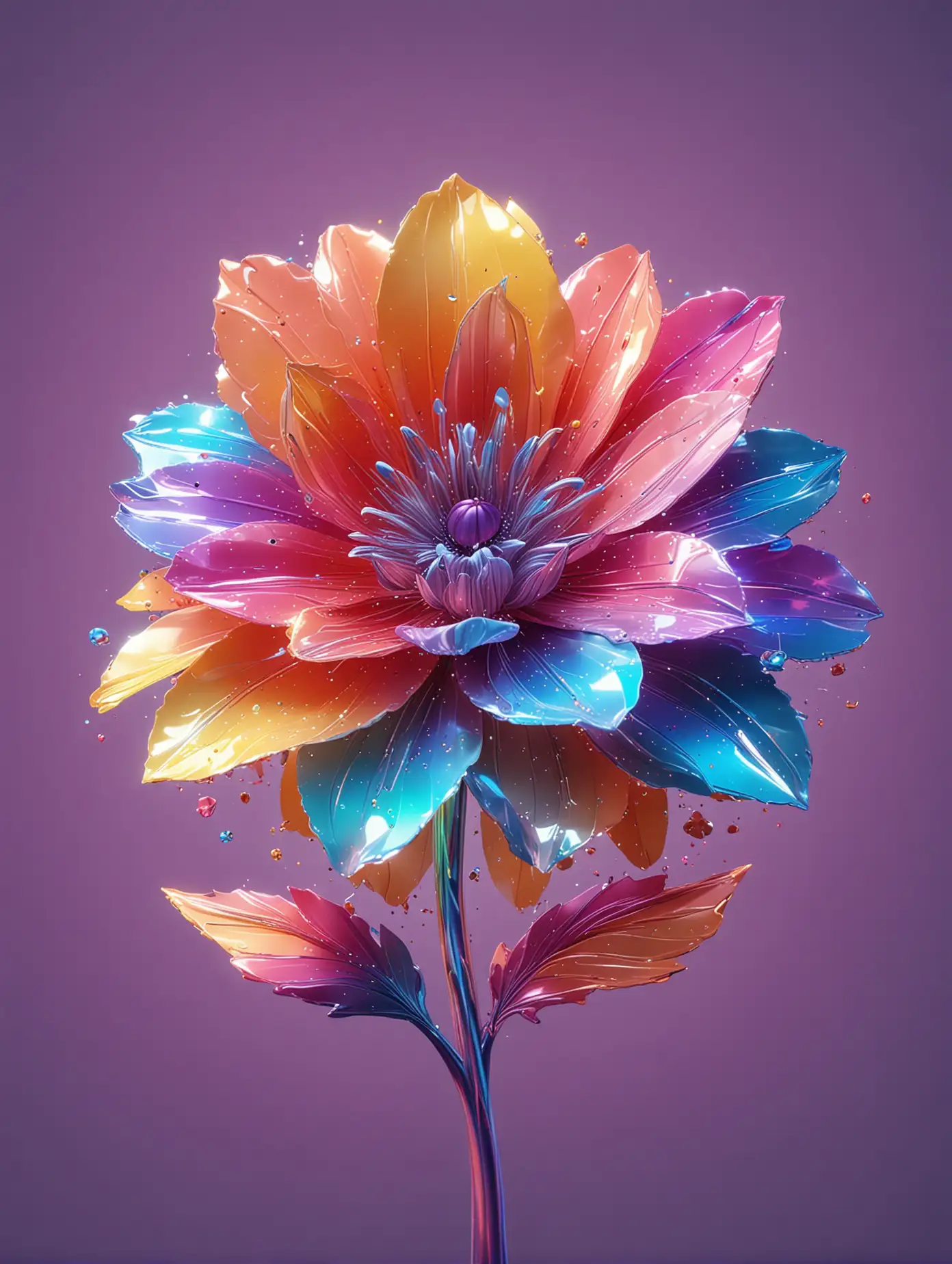 Trendy 3D Holographic Flower in Rainbow Gradient