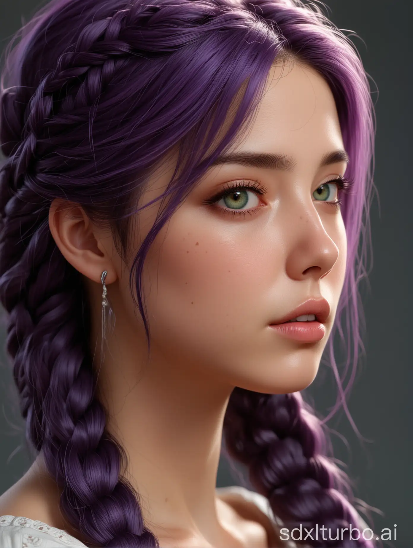 <lora:ZWyunxi:1>,yunxi,1girl,solo,long hair,realistic,braid,purple hair,lips,profile,portrait,closed mouth,nose,from side,green eyes,, best quality , masterpiece, illustration, an extremely delicate and beautiful, extremely detailed ,CG,unity,8k wallpaper, Amazing, finely detail, masterpiece, best quality,official art,extremely detailed CG unity 8k wallpaper,absurdres, incredibly absurdres, huge filesize , ultra-detailed, highres, extremely detailed,beautiful detailed girl, extremely detailed eyes and face, beautiful detailed eyes,light on face,