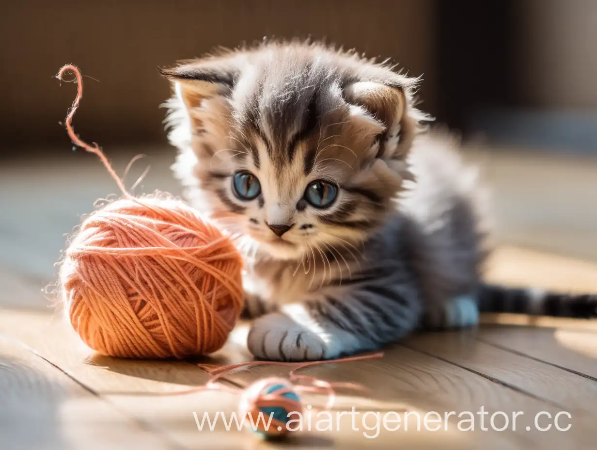 Curious-Kitten-Engages-with-Yarn-Ball-Play
