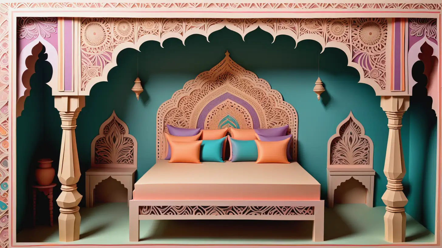 Indian Style Bed with Pillows Ancient India 2D Laser Cut Paper Illustration