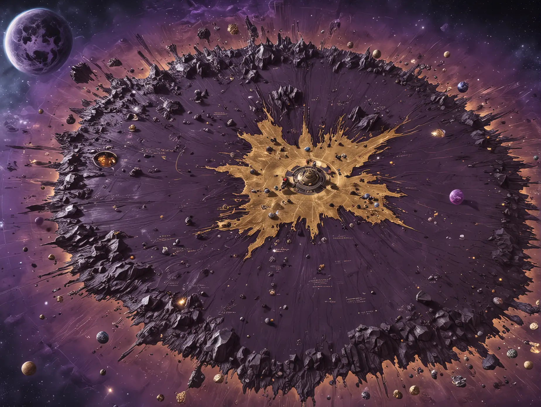A Very huge unexplored abandoned Black-purple Planet's huge map without subtitles and signs. The map'sfrom the total top. The map is abandoned and extinct, The map's majority is PLAIN but some ore and gold sites can be found on the map. There's a little tech base in the middle