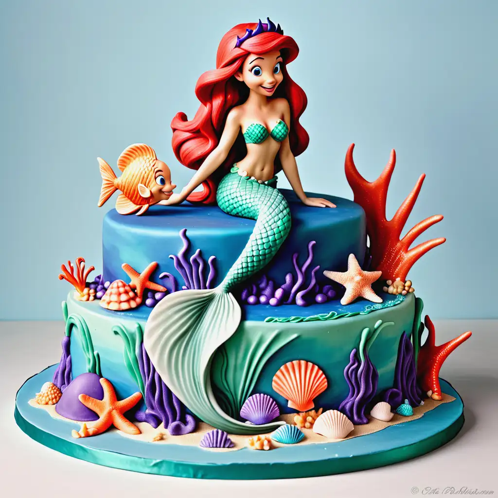 Underwater Fantasy Ariel Mermaid Cake with Fondant Decor