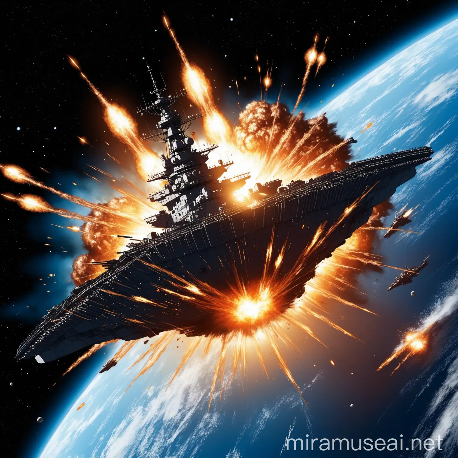 Battleship Explosion in Outer Space
