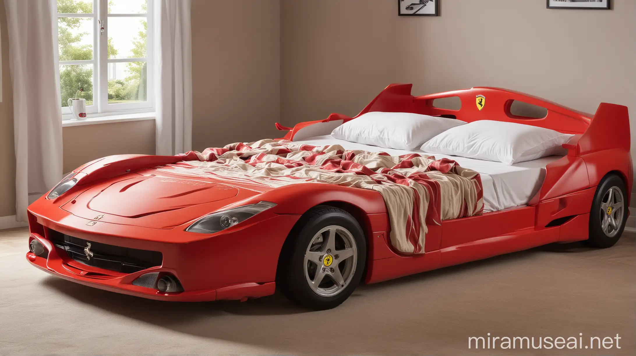 Double bed in the shape of a ferrari car