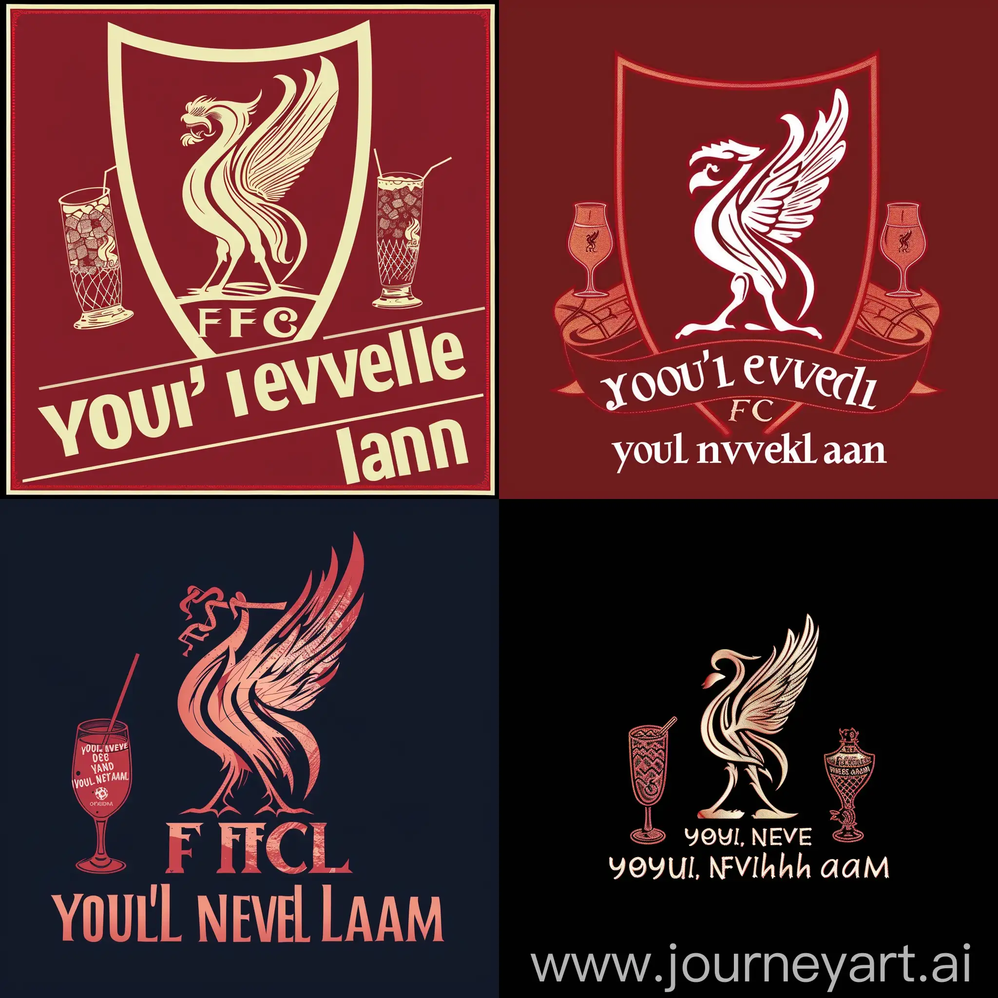 generate custom liverpool fc logo with text `you'll never drink alone` instead of you'll never walk alone