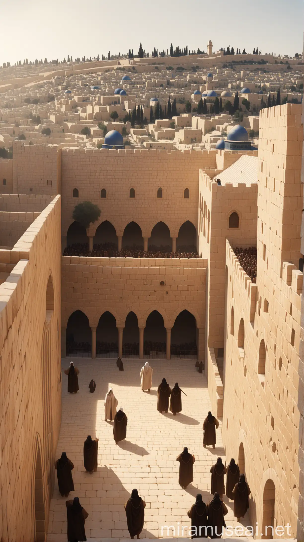 10th century Jerusalem where people living peacefully , cinematic , unrealistic 