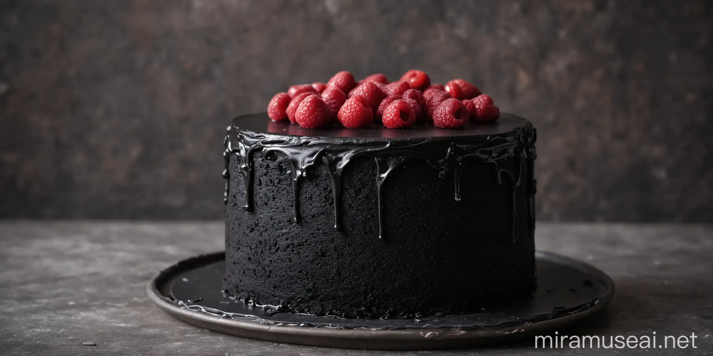 Elegant Black Cake on Round Platter Culinary Delight for Celebrations