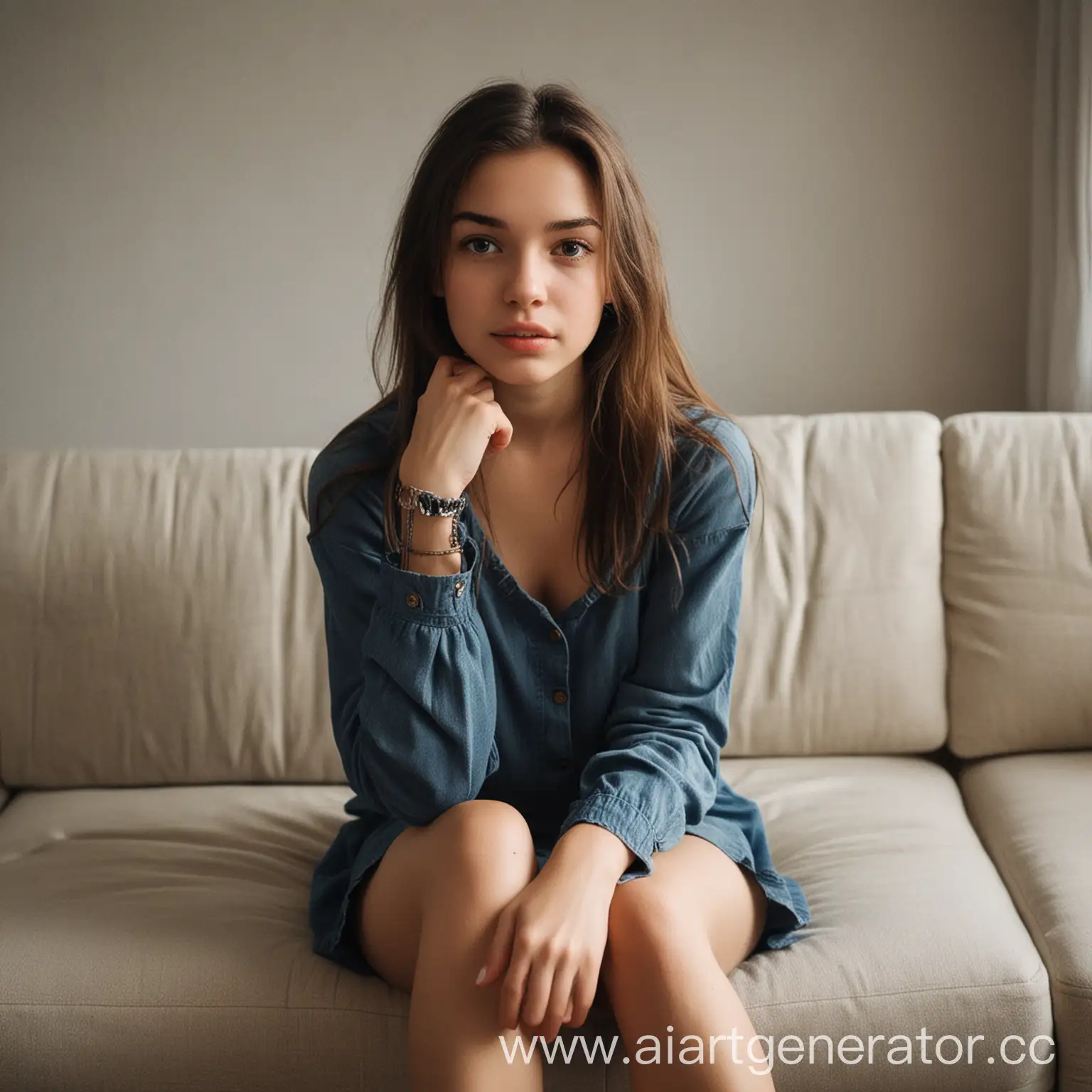 Young-Girl-Sitting-Comfortably-on-the-Sofa