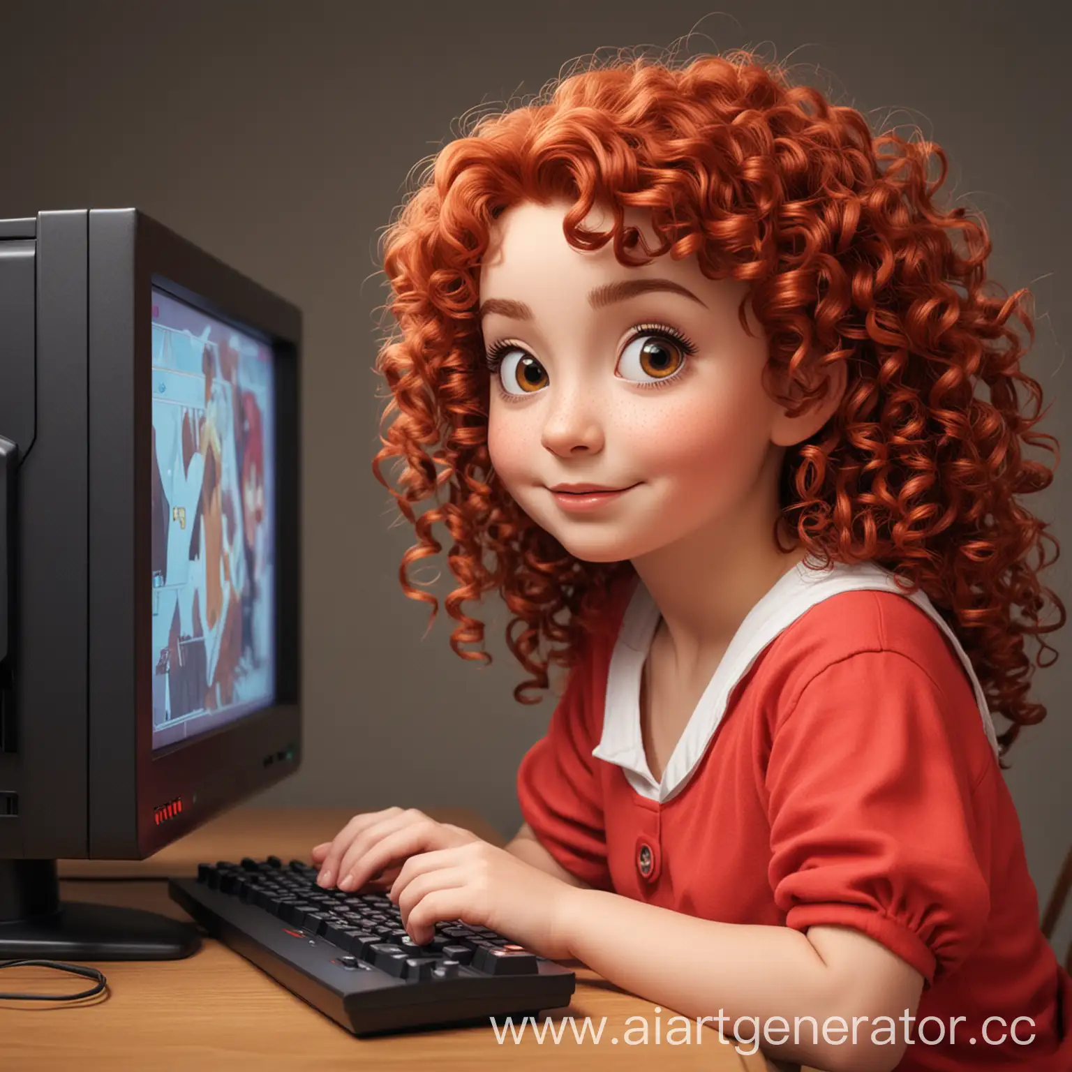 Adventurous-Red-Curly-Cartoon-Girl-Engages-in-Virtual-Gaming-Fun