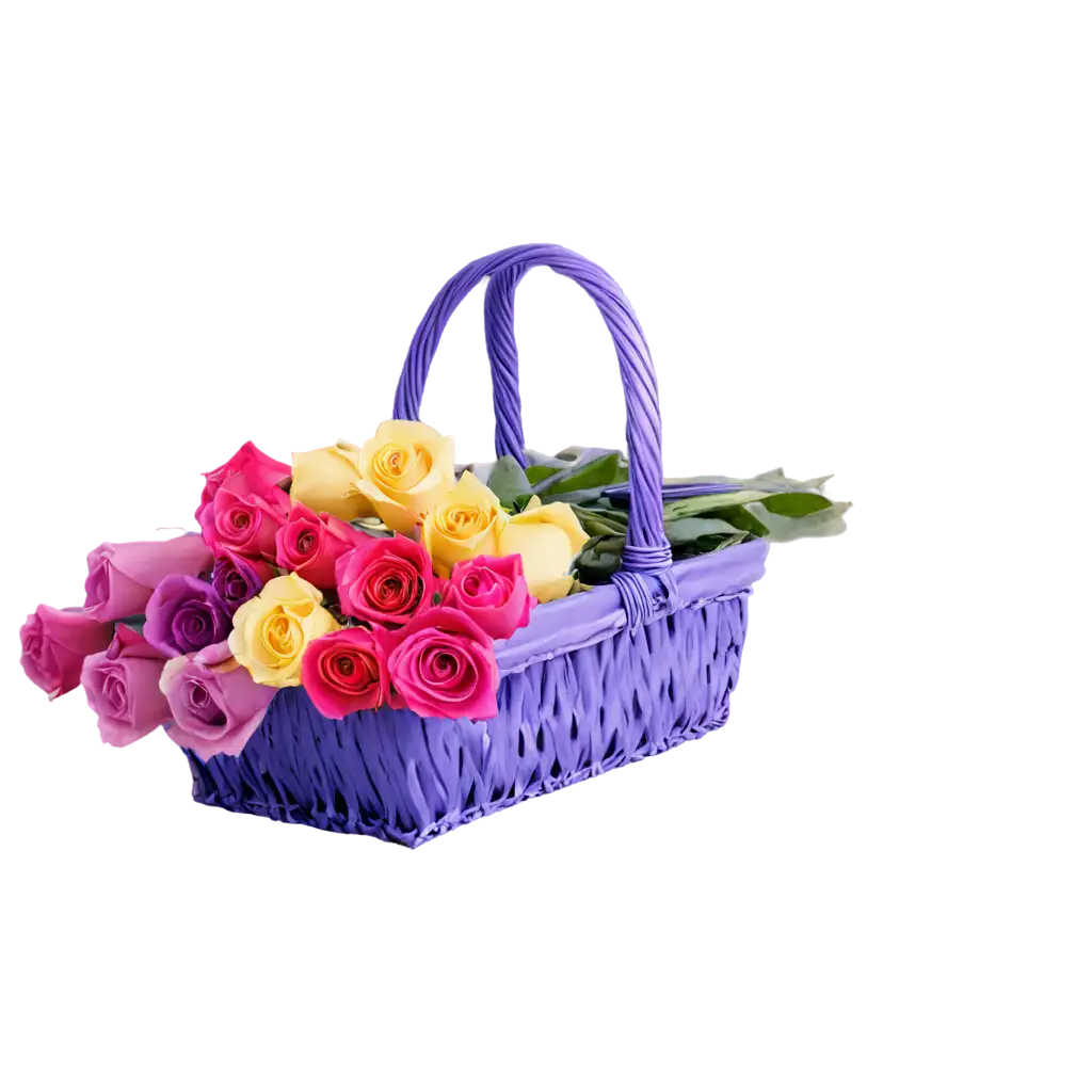 bunch of colorful roses in a purple
basket