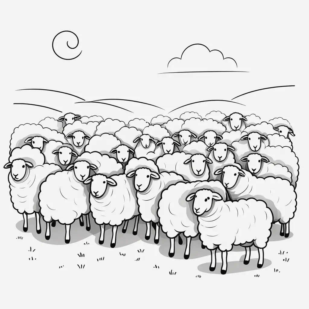 a simple line drawing of sheep in the sense of sheep that people count when they can't sleep
