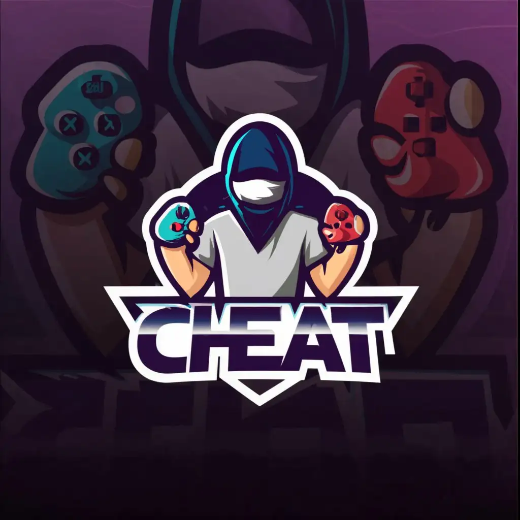 a logo design,with the text "CHEAT", main symbol:Masked Man, gaming, computer, hack, games, quests,complex,be used in Others industry,clear background