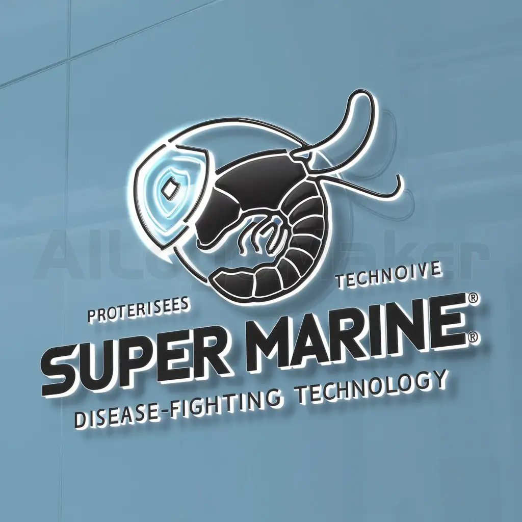 a logo design,with the text "SUPER MARINE", main symbol:SHRIMP DISEASE FIGHTING TECHNOLOGY,Moderate,clear background