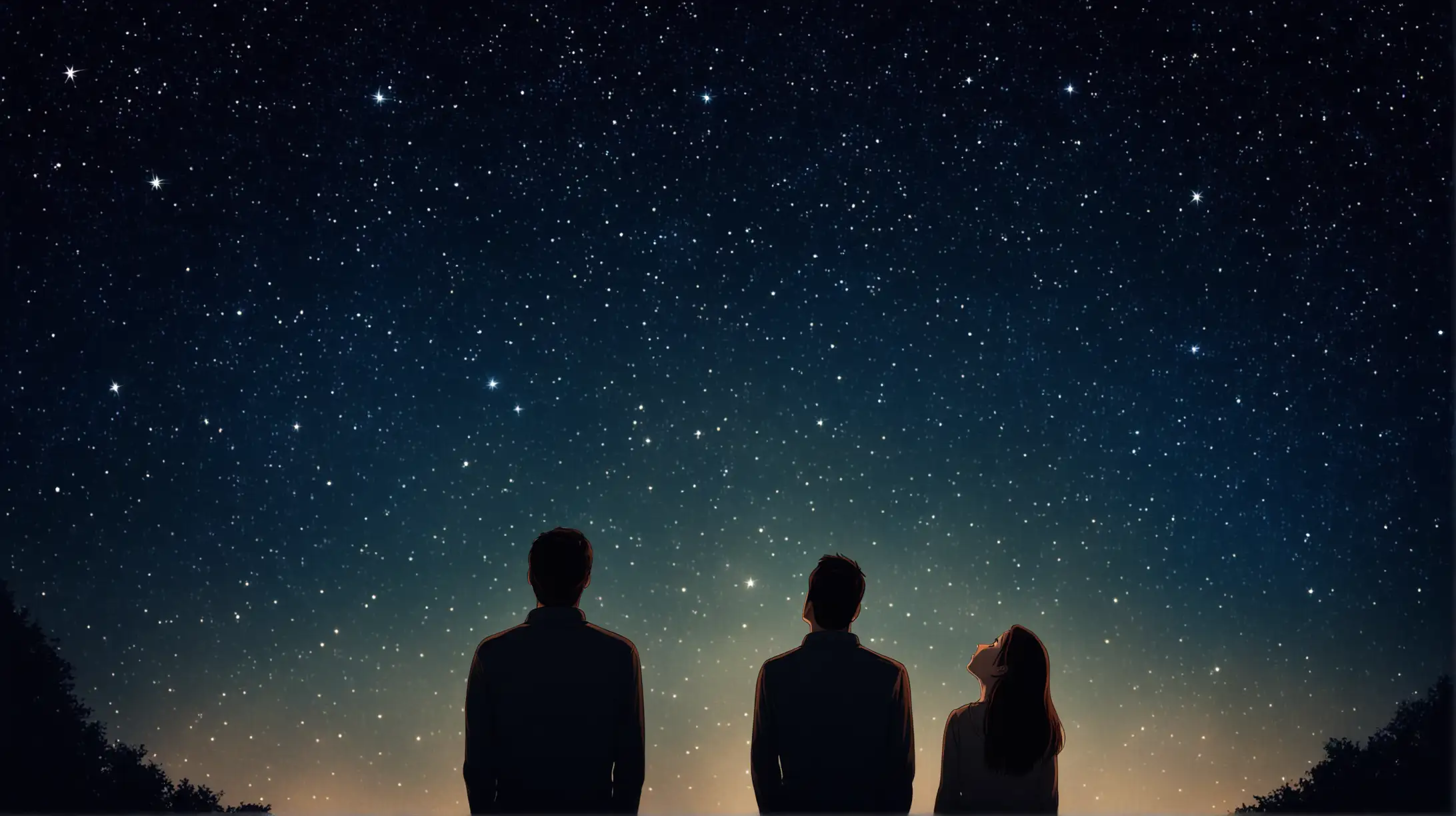 Couple Gazing at Starry Sky in Wonder