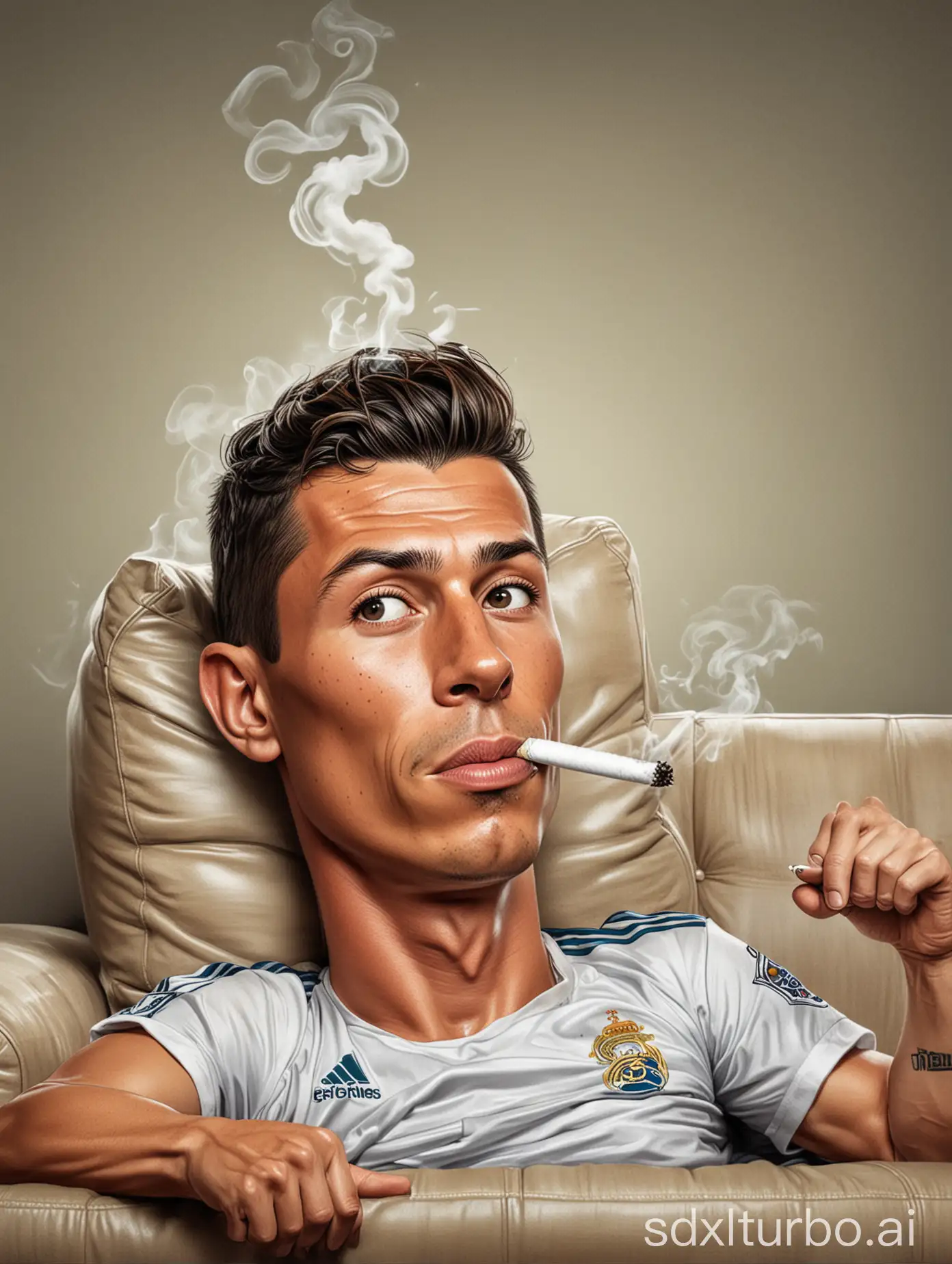 Caricature-of-Cristiano-Ronaldo-Smoking-on-Couch