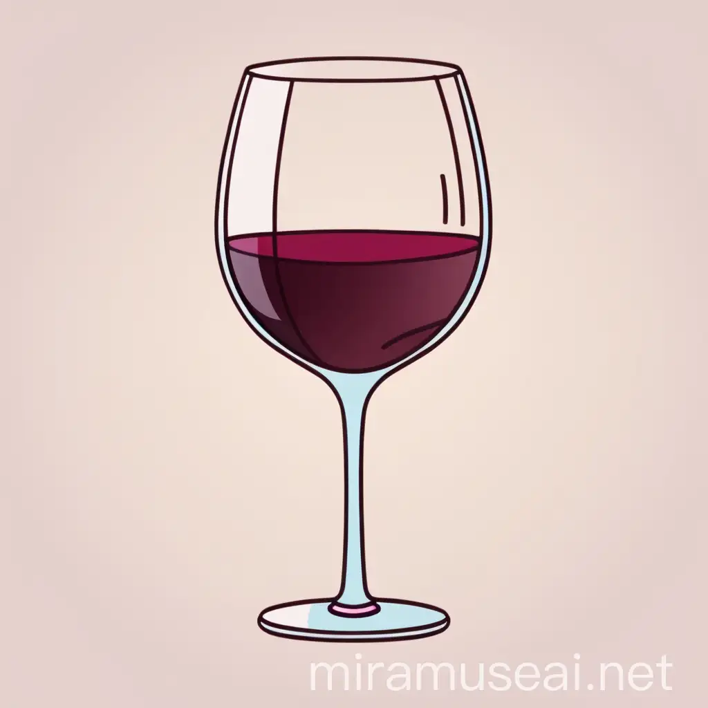 simplistic cartoony drawing of a wine glass. cartoon, simple, line art, pastel colors, wine glass, red wine, thick lines, no shading, low detail,