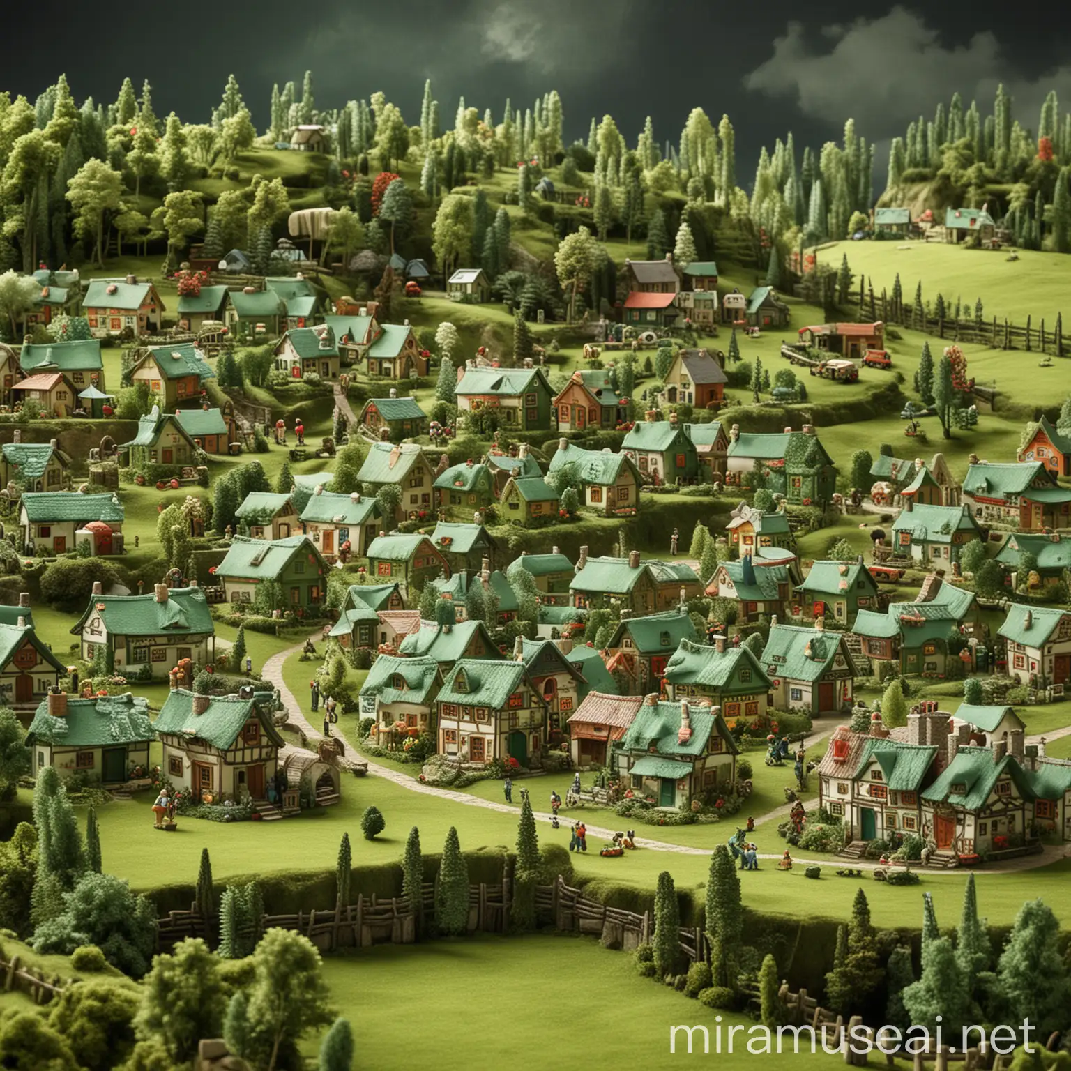 Idyllic Green Village Landscape with Tranquil Scenes