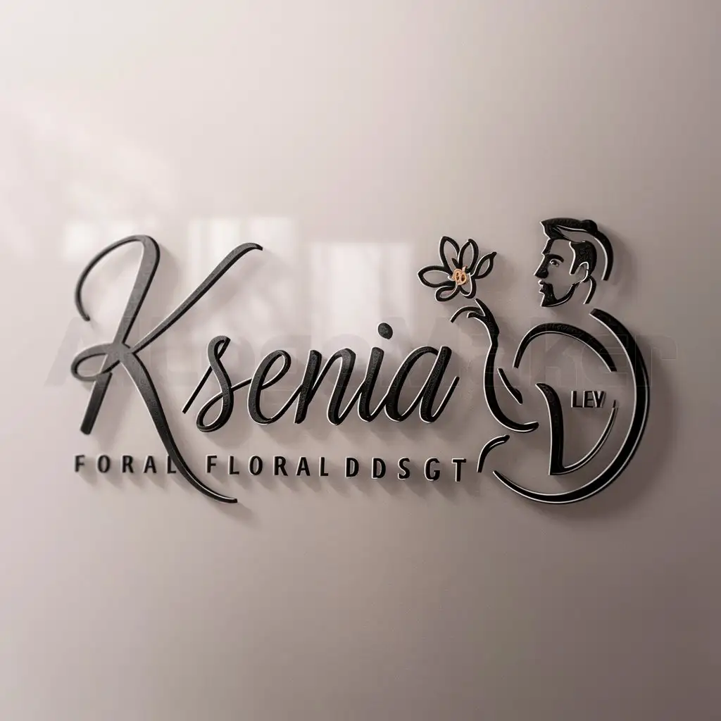 a logo design,with the text "Ksenia", main symbol:Lev and flower,Moderate,be used in flowers industry,clear background