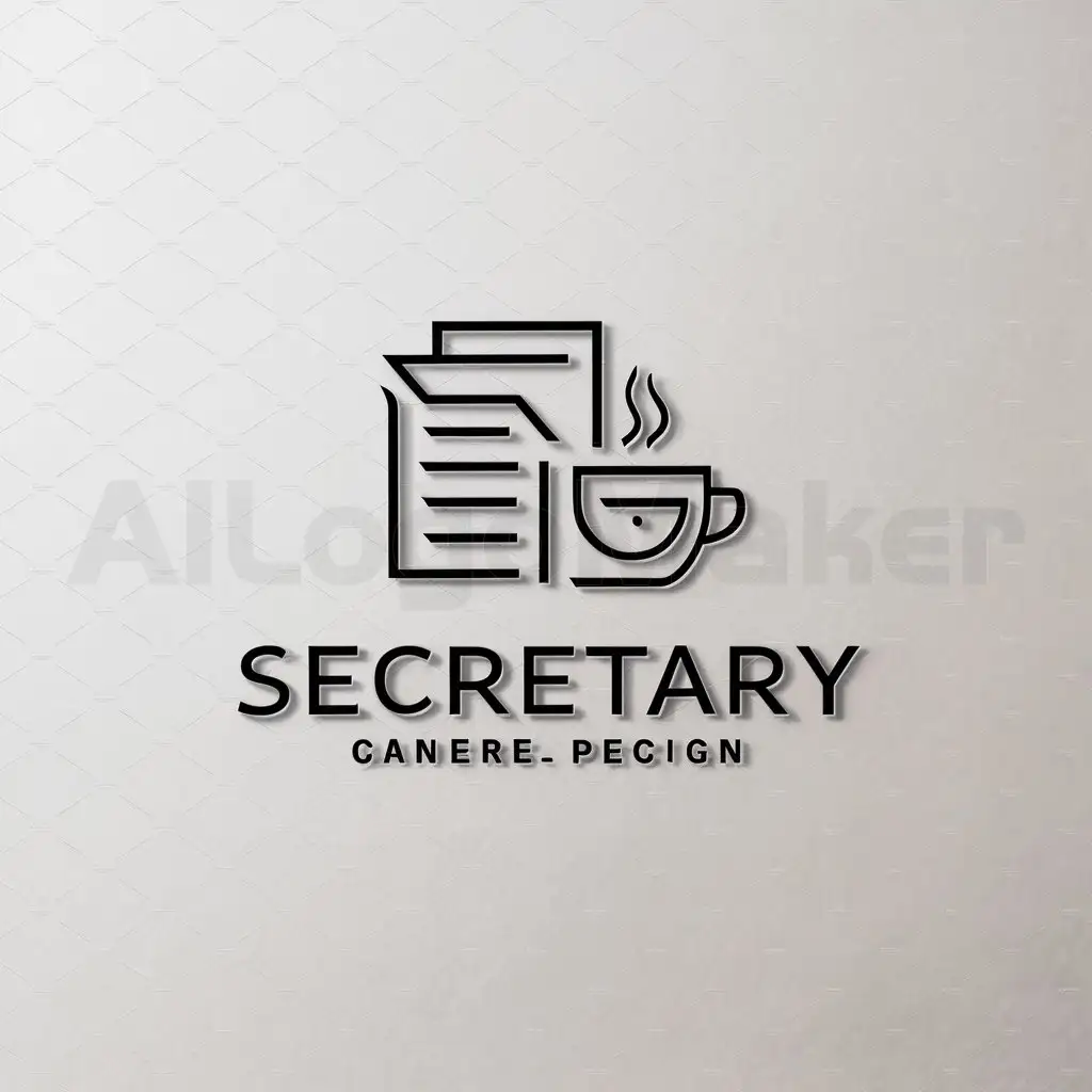 a logo design,with the text "Secretary", main symbol:documents and cup of coffee,Minimalistic,clear background