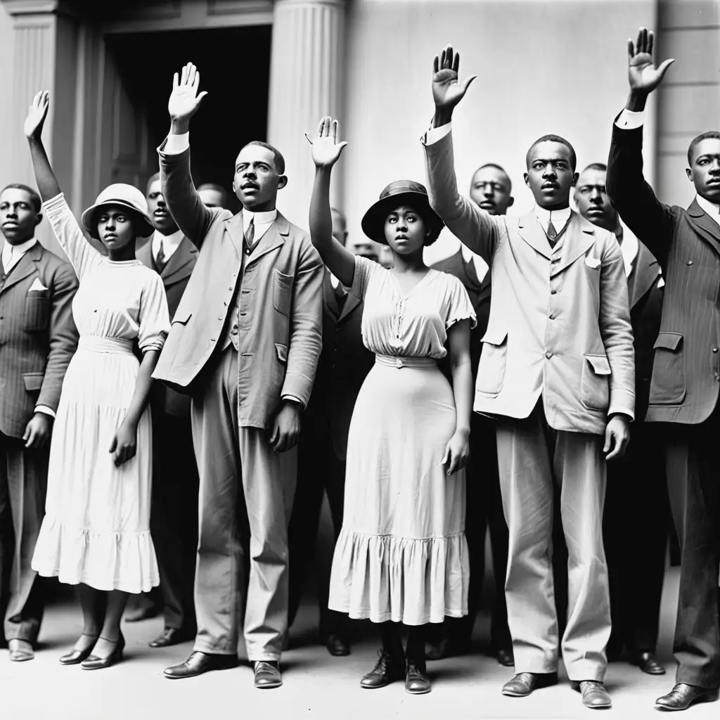 Historic Group of African American Men and Women Raising Hands in Pledge 1917