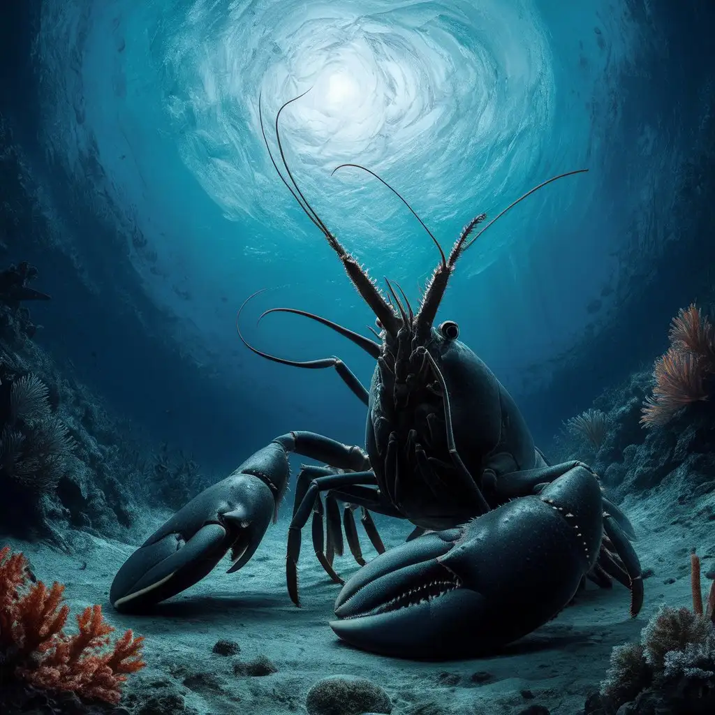 Black-Lobster-Underwater-Gazing-at-Sunlight